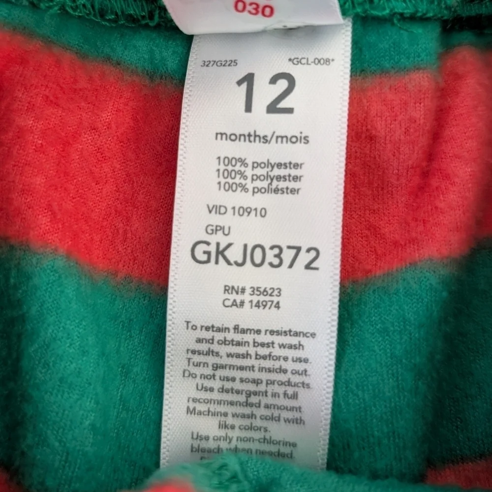 Carters Infant Christmas Pajamas Size 12 Month Santa's Favorite Fleece Red Green